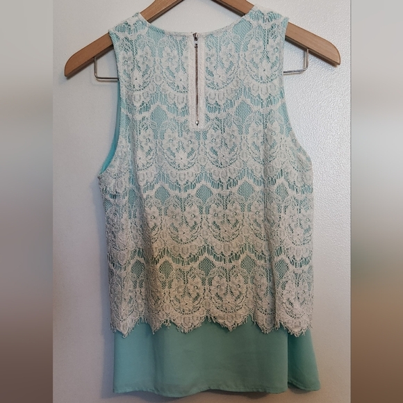 Brixon Ivy Aqua and White Lace Sleeveless Top - Picture 3 of 3